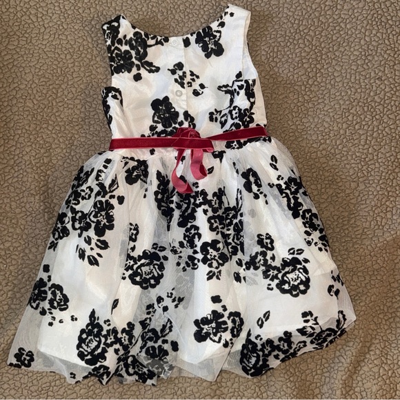 White dress with Black velvet flowers, Dress with Red velvet Accents, toddler 4 - Picture 5 of 7